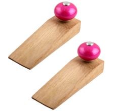2 Pieces Neon Pink Round Ceramic Wooden Door Stopper